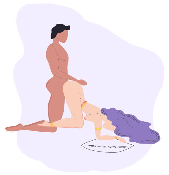 Couple in Kama Sutra Doggy Arc position — woman on hands and elbows with partner kneeling behind, highlighting rhythm, balance, and sensual connection.